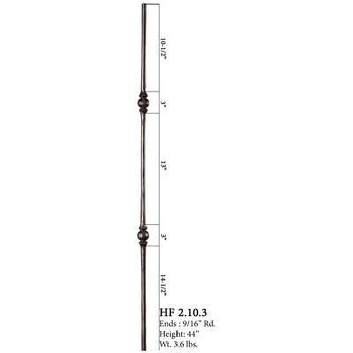 2.10.3 9/16" Round Hammered Double Sphere Iron Baluster Spindle | Metal Railing