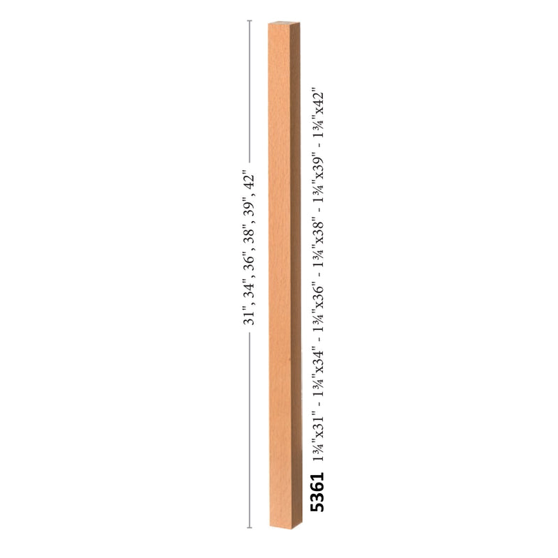 5361 1 3/4" Square Baluster with Dowel Pin USAMade Stair Parts by