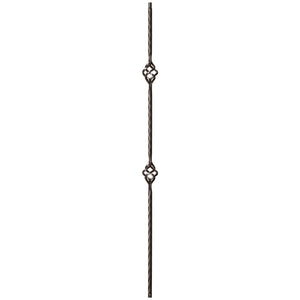 9028 Double Basket with Hammered Edge Metal Spindle |  Iron Balusters |  Amish Craft by StepUP Stair
