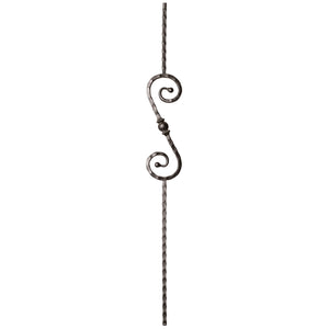 9034 S Scroll and Ball with Hammered Face Metal Spindle |  Iron Balusters |  Amish Craft by StepUP Stair