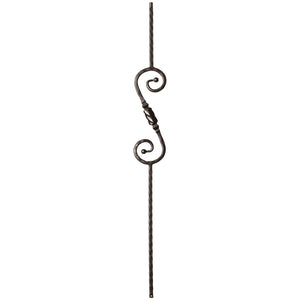 9047 5 x 14 1/2 S Scroll & Knob with Hammered Face Metal Spindle |  Iron Balusters |  Amish Craft by StepUP Stair