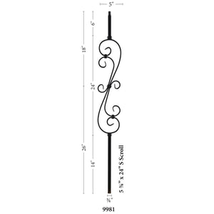 MEGA M601 5 1/2 x 27 S Scroll Metal Spindle | Metal Spindle | WM Coffman by StepUP Stair