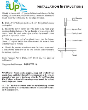 5912 1/2" Metal Hollow Iron Baluster Spindle Installation Instructions