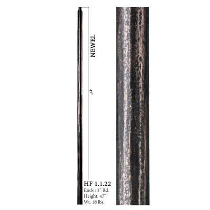 1.1.22 1" Round Hammered Plain Iron Newel Post | Metal Railing