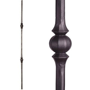 2.10.3 Tuscan Round Hammered Double Sphere Satin Black Wrought Iron Spindle | Iron Balusters | House of Forging by StepUP Stair 