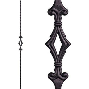 2.9.3 Tuscan Square Hammered Single Diamond Wrought Iron Spindle | Iron Balusters | House of Forging by StepUP Stair 