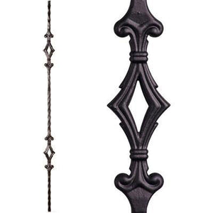 2.9.4 Tuscan Square Hammered Double Diamond Wrought Iron Spindle | Iron Balusters | House of Forging by StepUP Stair 