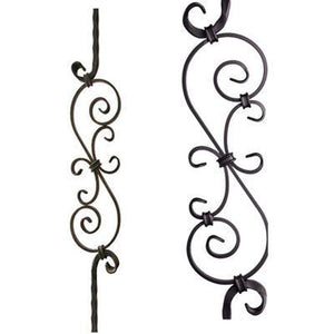 2.9.8 Tuscan Square Hammered S Scroll Wrought Iron Spindle | Iron Balusters | House of Forging by StepUP Stair 