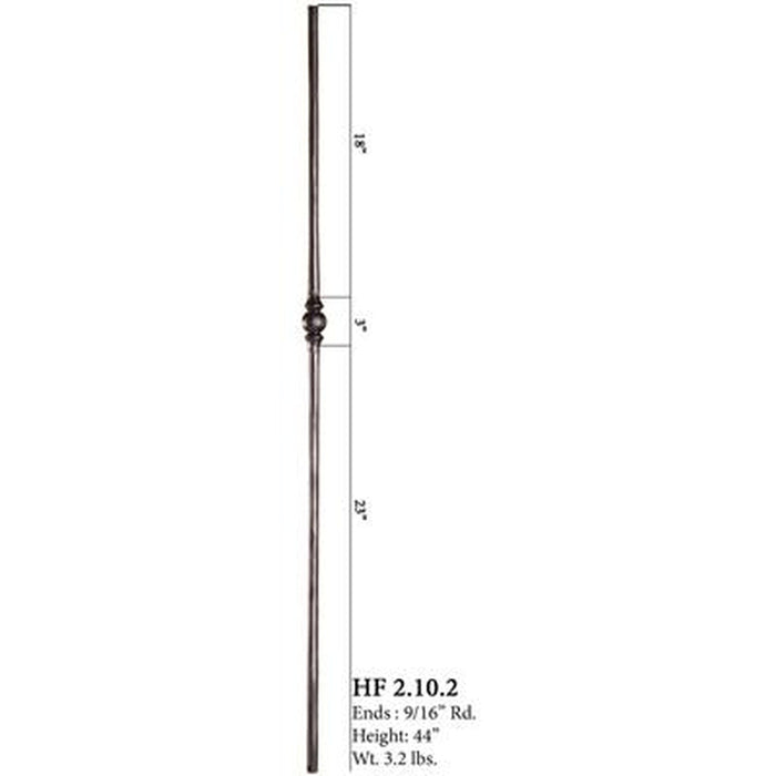 2.10.2 9/16" Round Hammered Single Sphere Iron Baluster Spindle | Metal Railing