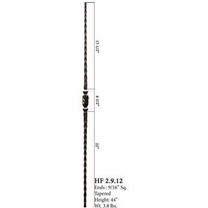 2.9.12 9/16" Square Hammered Single Knob Iron Baluster Spindle | Metal Railing