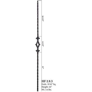 2.9.3 Tuscan Square Hammered Single Diamond Wrought Iron Spindle | Iron Balusters | House of Forging by StepUP Stair 