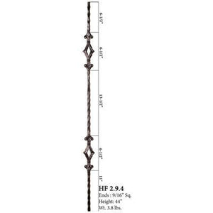 2.9.4 Tuscan Square Hammered Double Diamond Wrought Iron Spindle | Iron Balusters | House of Forging by StepUP Stair 