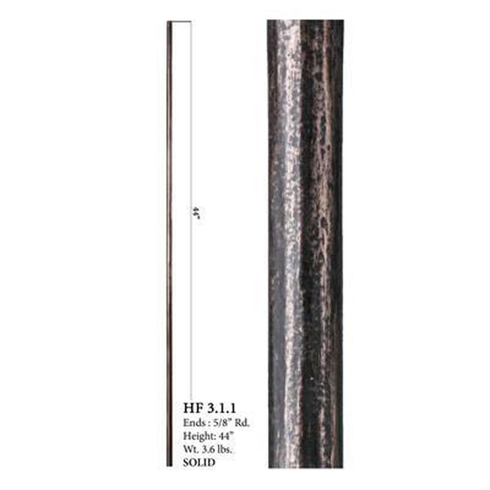 3.1.1 5/8" Round Hammered Plain Iron Baluster Spindle | Metal Railing