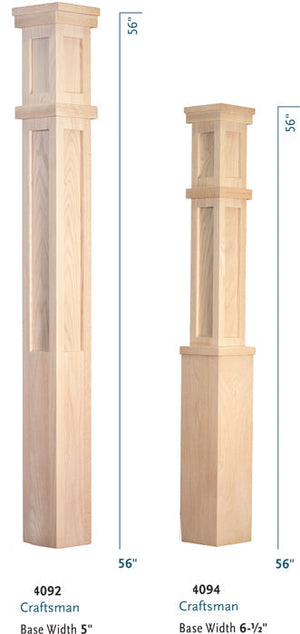 4094 Craftsman Rectangular Panel Square Box Newel Post | USA-Made Stair Parts