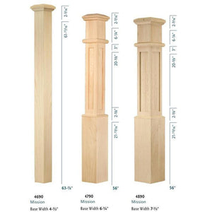 4690 4790 4890 Mission Square Panel Box Newel | USA-Made Amish Stair Railing by StepUP Stair