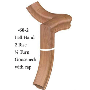 7960 2 Rise Left Hand 1/4 Turn Gooseneck with Cap Handrail Fitting | USA-Made Amish Stair Railing by StepUP Stair