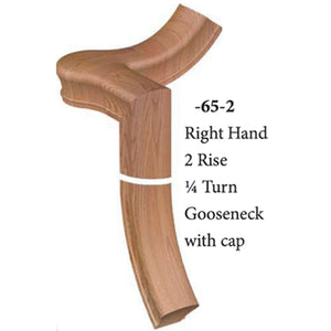 9165 2 Rise Right Hand 1/4 Turn Gooseneck with Cap Handrail Fitting | USA-Made Amish Stair Railing by StepUP Stair