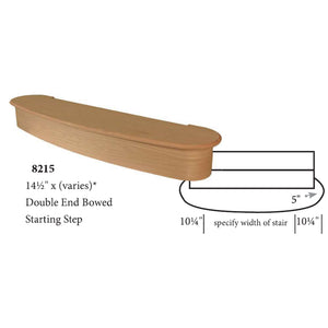 8215 Double End Bowed Starting Step 48 | USA Made Hardwood Treads & Riser Steps