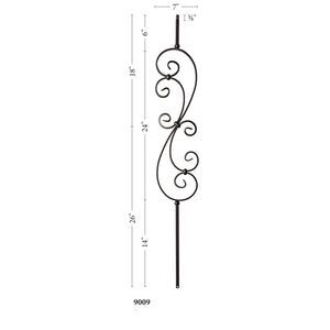 9009 7 x 24 S Scroll Metal Spindle |  Iron Balusters |  Amish Craft by StepUP Stair 