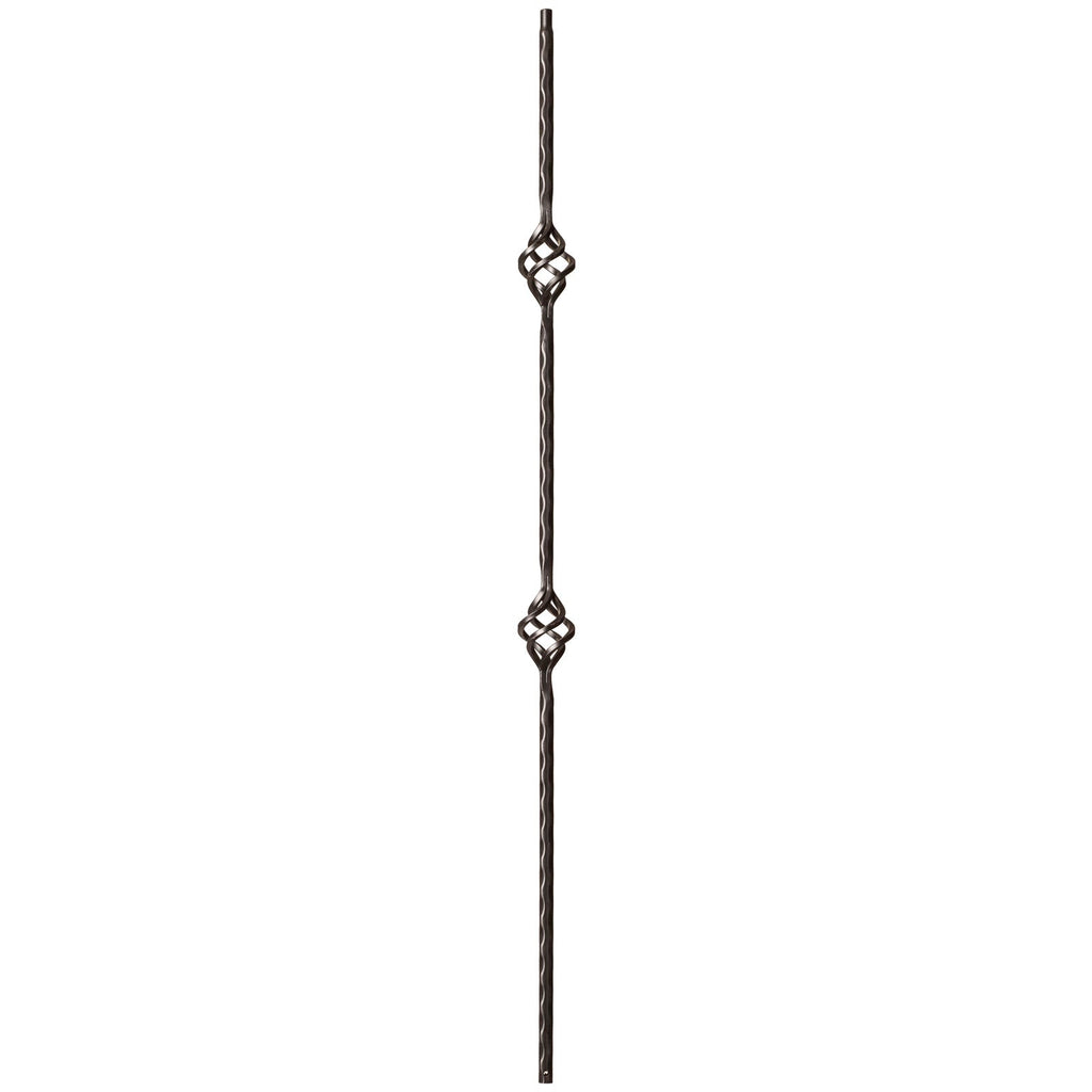 9028 Double Basket with Hammered Edge Metal Spindle |  Iron Balusters |  Amish Craft by StepUP Stair 