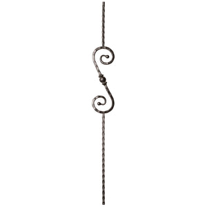 9034 S Scroll and Ball with Hammered Face Metal Spindle |  Iron Balusters |  Amish Craft by StepUP Stair 