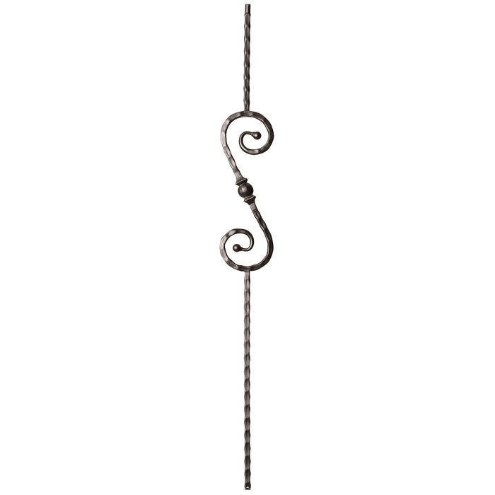 9034 S Scroll and Ball w/ Hammered Face Iron Baluster Spindle | Metal Railing