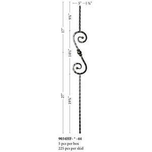9034 S Scroll and Ball with Hammered Face Metal Spindle |  Iron Balusters |  Amish Craft by StepUP Stair 