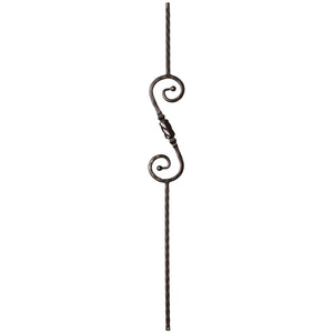 9047 5 x 14 1/2 S Scroll & Knob with Hammered Face Metal Spindle |  Iron Balusters |  Amish Craft by StepUP Stair 