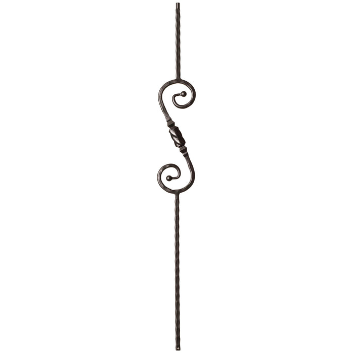 9047 5" x 14 1/2" S Scroll & Knob w/ Hammered Face Iron Baluster Spindle | Metal Railing