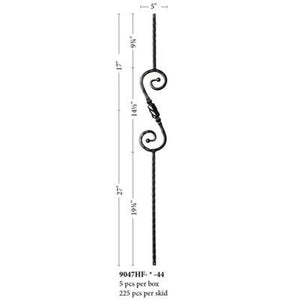 9047 5 x 14 1/2 S Scroll & Knob with Hammered Face Metal Spindle |  Iron Balusters |  Amish Craft by StepUP Stair 