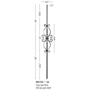 9057 6 3/4 x 16 1/2 Double Twist & Dragonfly Metal Spindle |  Iron Balusters |  Amish Craft by StepUP Stair 