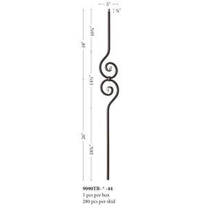 9090 5" x 14 1/2" Spiral Scroll Metal Spindle |  Iron Balusters |  Amish Craft by StepUP Stair 