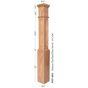MFP-4091 Mission Contemporary Flat Panel Box Newel Post Details | USA-Made Amish Stair Railing by StepUP Stair
