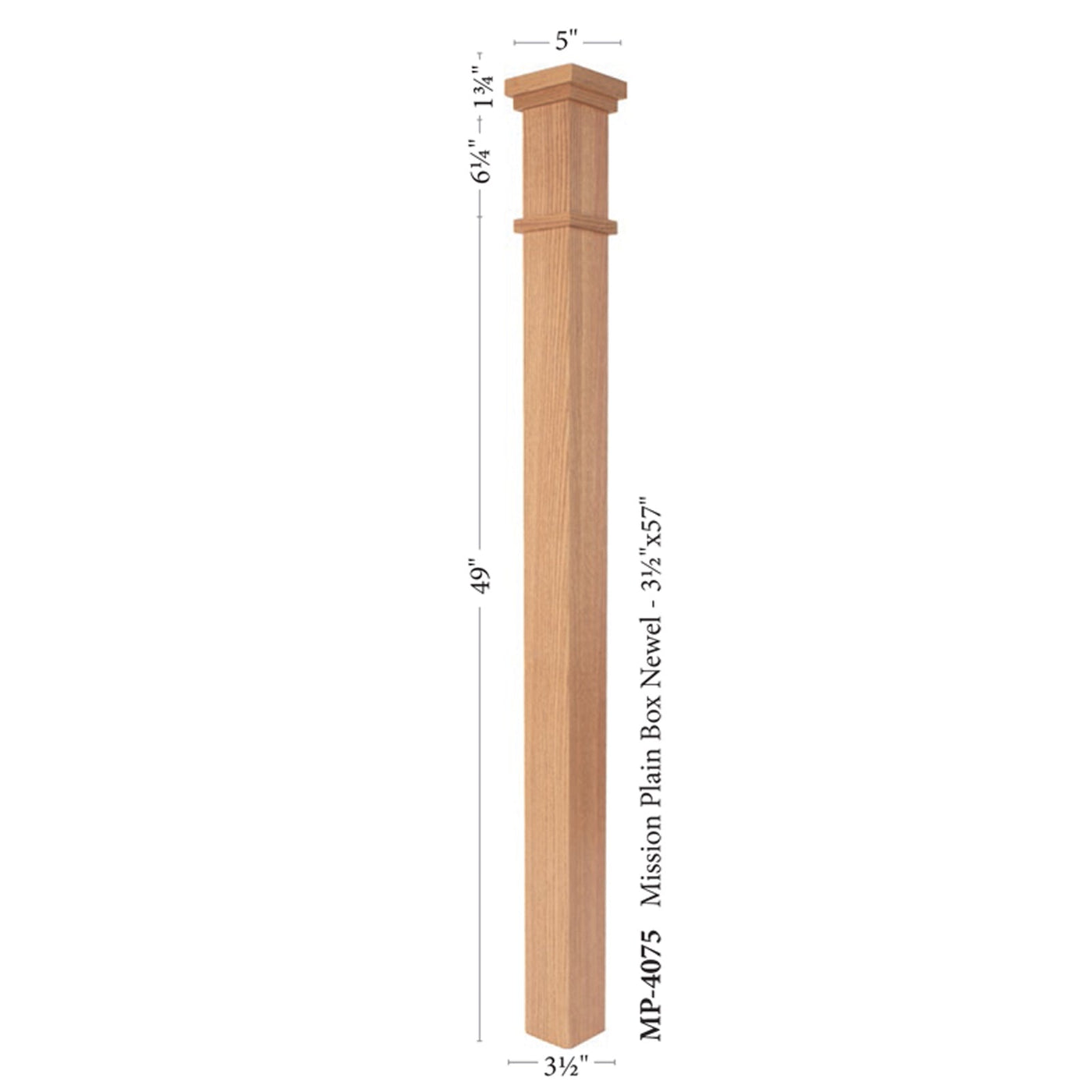 MP-4075 Mission Contemporary Plain Solid Box Newel Post | USA-Made